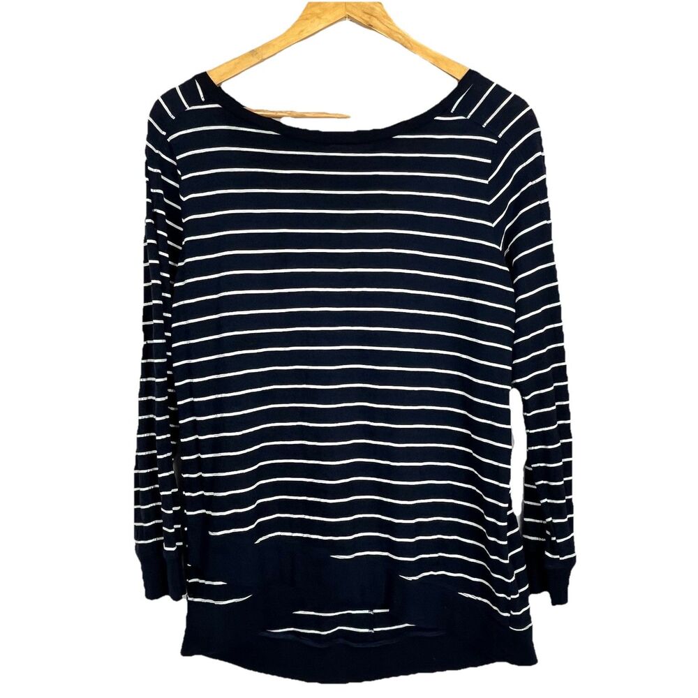 Caslon By Nordstrom Navy White Striped Top Long Sleeve Cotton Lightweight XS - Picture 2 of 8